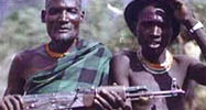 Karamajong warriors with weopans, Uganda