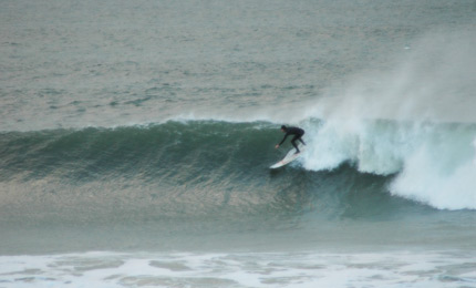 The first big swell of early December, and Jay finds a clean Donegal right hander. Pic: Kazoo