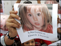 Cartaz com Madeleine McCann