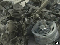 بقایای اتومبیل به کار گرفته شده در حمله انتحاری