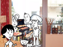 Helen, Alice, Michal and Tim having a barbecue