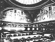 Black and white photograph showing Titanic's domed ceiling designed by Richard Norman Shaw