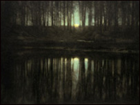 चांदनी रात में तालाब