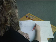 A girl taking her exams