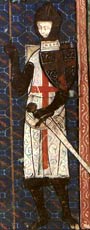 Saint George depicted as a knight in medieval armour and a white tabard with red cross on it