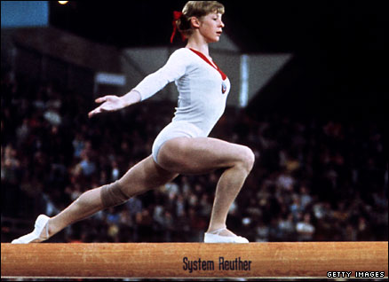 Korbut in action on the beam