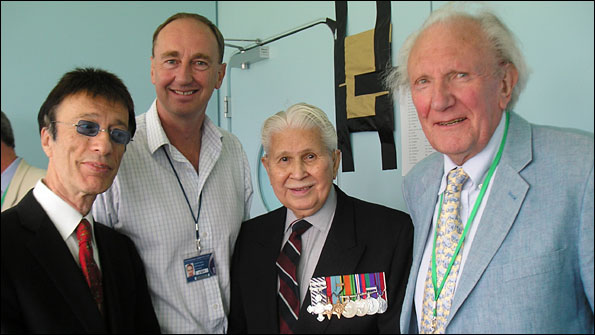 Robin Gibb, Jonathan Agnew, Group Captain Bill Farquharson DFC and David Shepherd