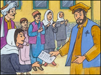 محفل توزيع پارچه در مکتب