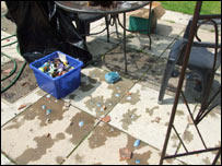 Lumps of the blue waste.