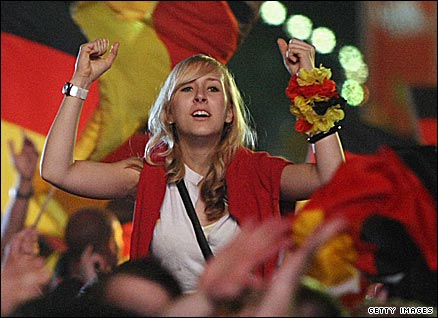 A German fan in Berlin celebrates victory over Turkey