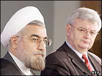 يوشکا فيشر وزير خارجه آلمان و حسن روحانی