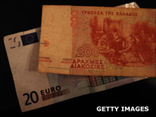 Euro and Greek banknotes
