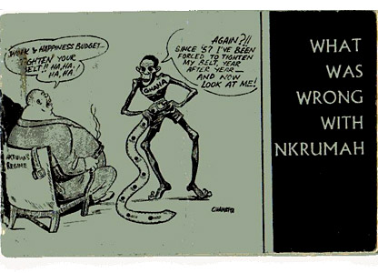 A cartoon depicting a hungry Ghanaian being urged to tighten his belt further by a corpulent boss man