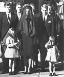 Members of the Kennedy family at the funeral of assassinated president John F Kennedy at Washington DC, 25th November 1963. From left: Senator Edward Kennedy, Caroline Kennedy, (aged 6), Jackie Kennedy, Attorney General Robert Kennedy and John Kennedy (aged 3)
