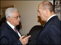 Ehud Olmert ile Mahmud Abbas