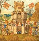 Image of church with believers, bishops and heretics