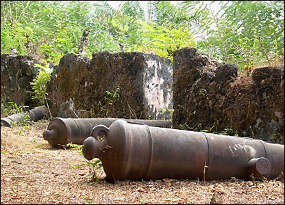 The remains of cannons on the island