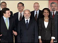 عراقی وزیر اعظم ابراھیم جعفری یورپی یونین کے جو مینول بروسو اور کونڈولیزا رائس