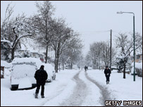 A snowy street in Britain