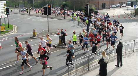 The runners reach the city centre