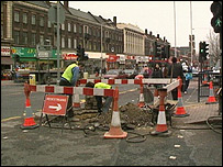 جاده سازی در یکی از خیابان های لندن