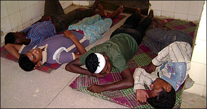 Recently resettled IDPs in Thandiadi being treated in Batticaloa hospital after an assault by the STF on Thursday night