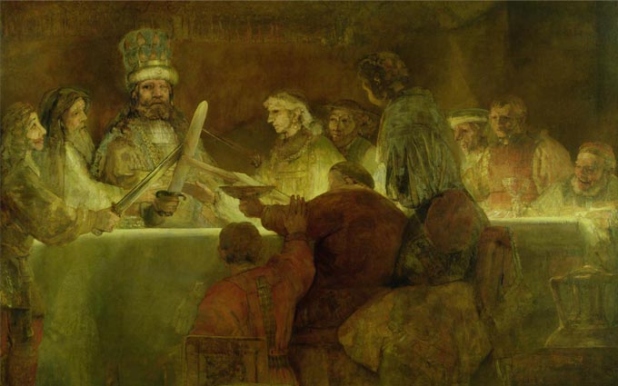 The Conspiracy of the Batavians under Claudius Civilis, c.1666 (oil on canvas) by Rembrandt Harmensz. van Rijn (1606-69)