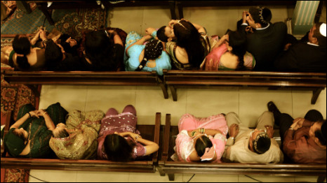 Guests at a wedding, at the Magen Hassidim Synagogue 