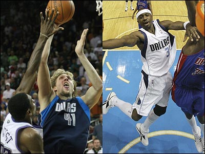 درک نویتزکی (چپ) فوروارد آلمانی و جیسون تری، گارد راس