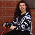 Sarvat Khan using her mobility scooter