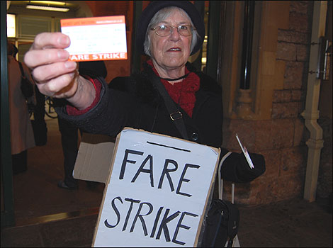 Protester at Temple Meads Station