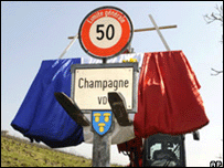 protesto em Champagne, na Suíça