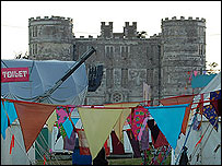 Bunting strung between tents