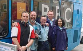 The bus team are all smiles as they arrive in Oxford