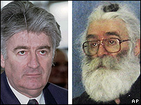 Composite image of Radovan Karadzic - 1996 file pic and in disguise