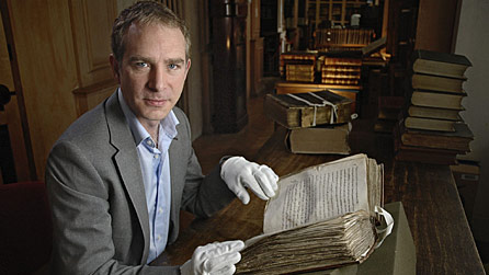 Dr Stephen Baxter with the Exon Domesday