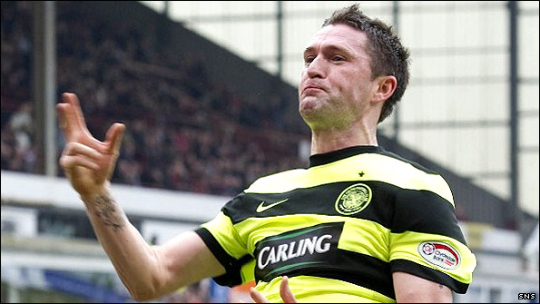 Robbie Keane celebrates his first goal for Celtic