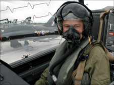 Chris Jackson in a Hawk Jet fighter plane