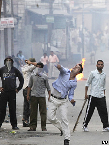 A protester in Kashmir