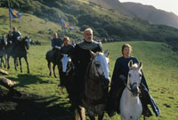 Sean Connery, Julia Ormond ac eraill yn ffilmio First Knight.