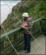 Lisa contemplates the zip wire