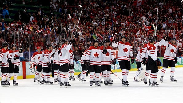 Team Canada celebrate victory over Russia
