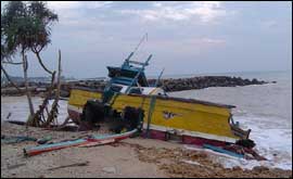 Damaged boat in Sri Lanka