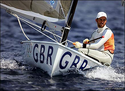 Britain's Ben Ainslie on his way to sailing gold in at the Athens 2004 Olympics