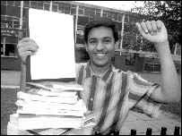 Babar Vaqaz celebrates after getting his GCSE results