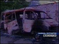 İnguşetya'daki saldırılarda hasar almış bir araç