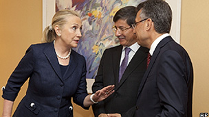 克林顿与土耳其外交部长（中）