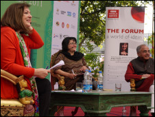 Presenter Bridget Kendall (left) with panel members