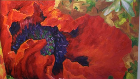 Close up of Poppy painting by Beverley Fry