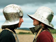 Photograph of Tony Pollard and Neil Oliver dressed for battle